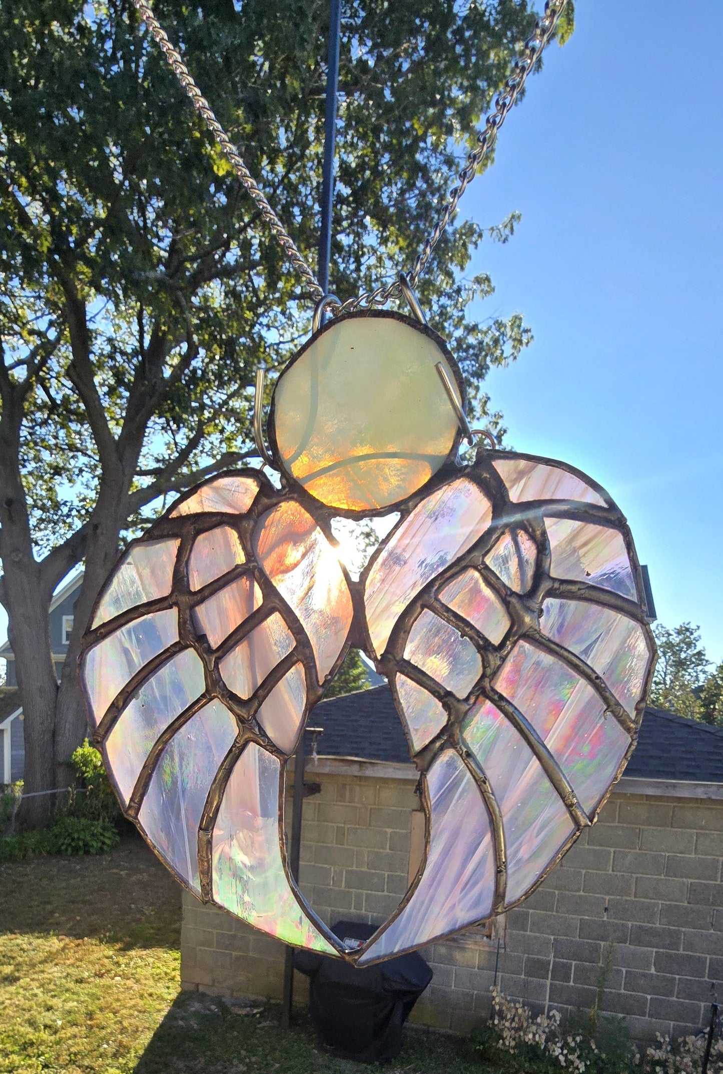 Handmade stained glass Celestial Wings Handmade Stained Glass Pendant with Iridescent Glass by Through The Pane Studios