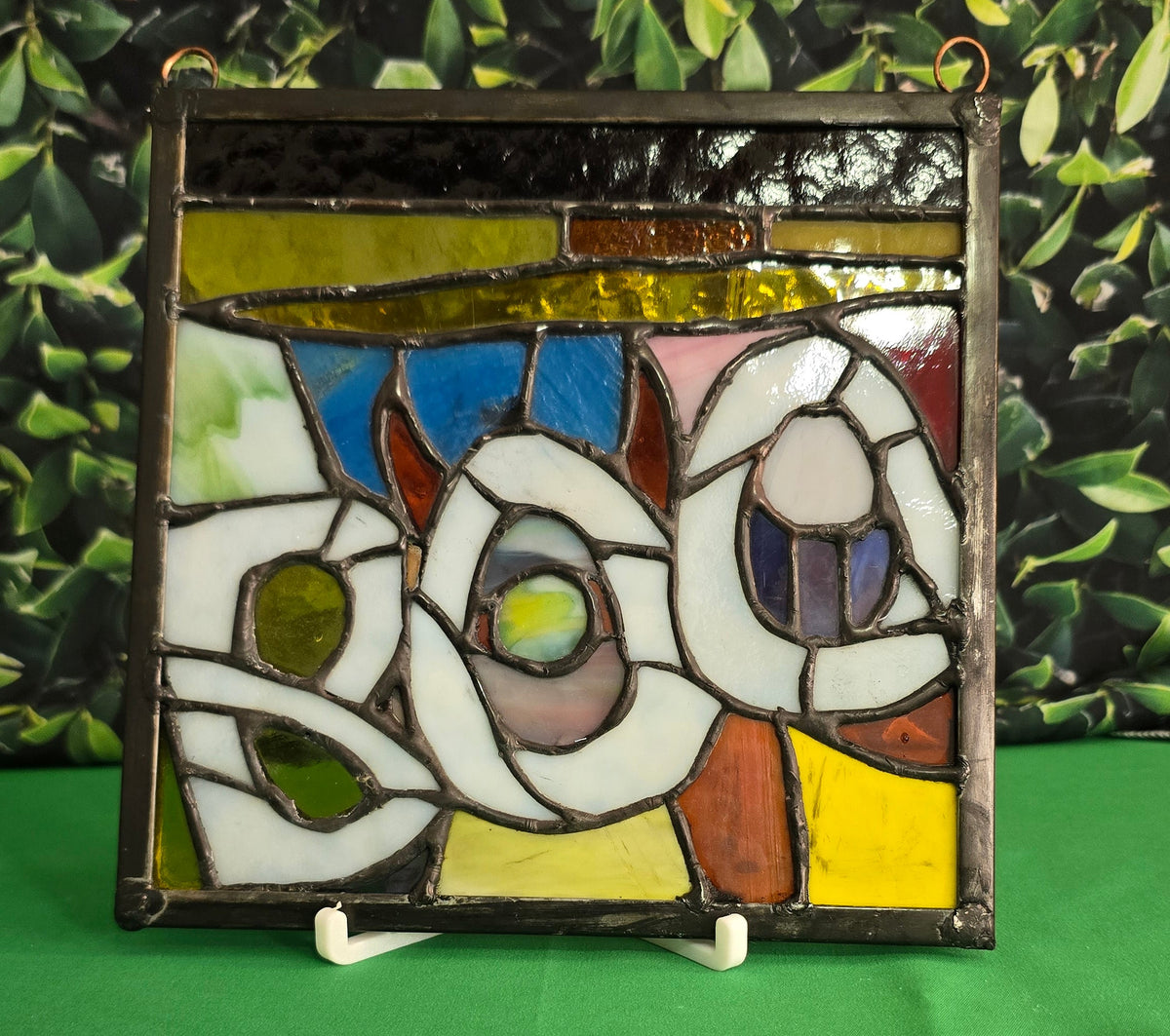 10" — 10" Fluorescent Stained Glass Panel Geometric Abstract Design