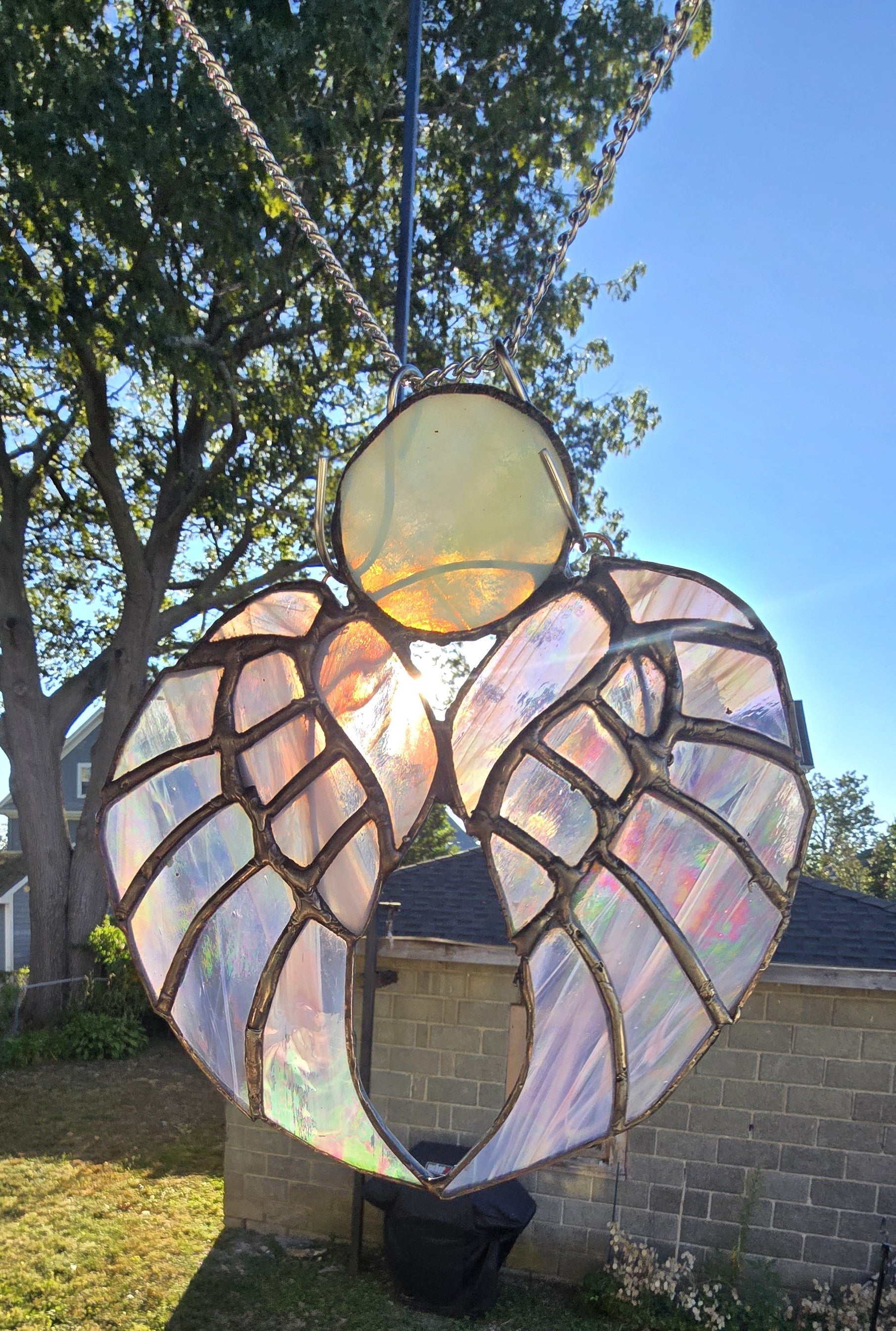 Celestial Wings â€“ Handmade Stained Glass Pendant with Iridescent Glass