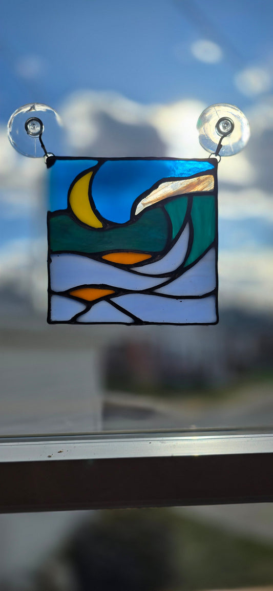 Handmade stained glass Frame Ocean at Night v1 by Through The Pane Studios