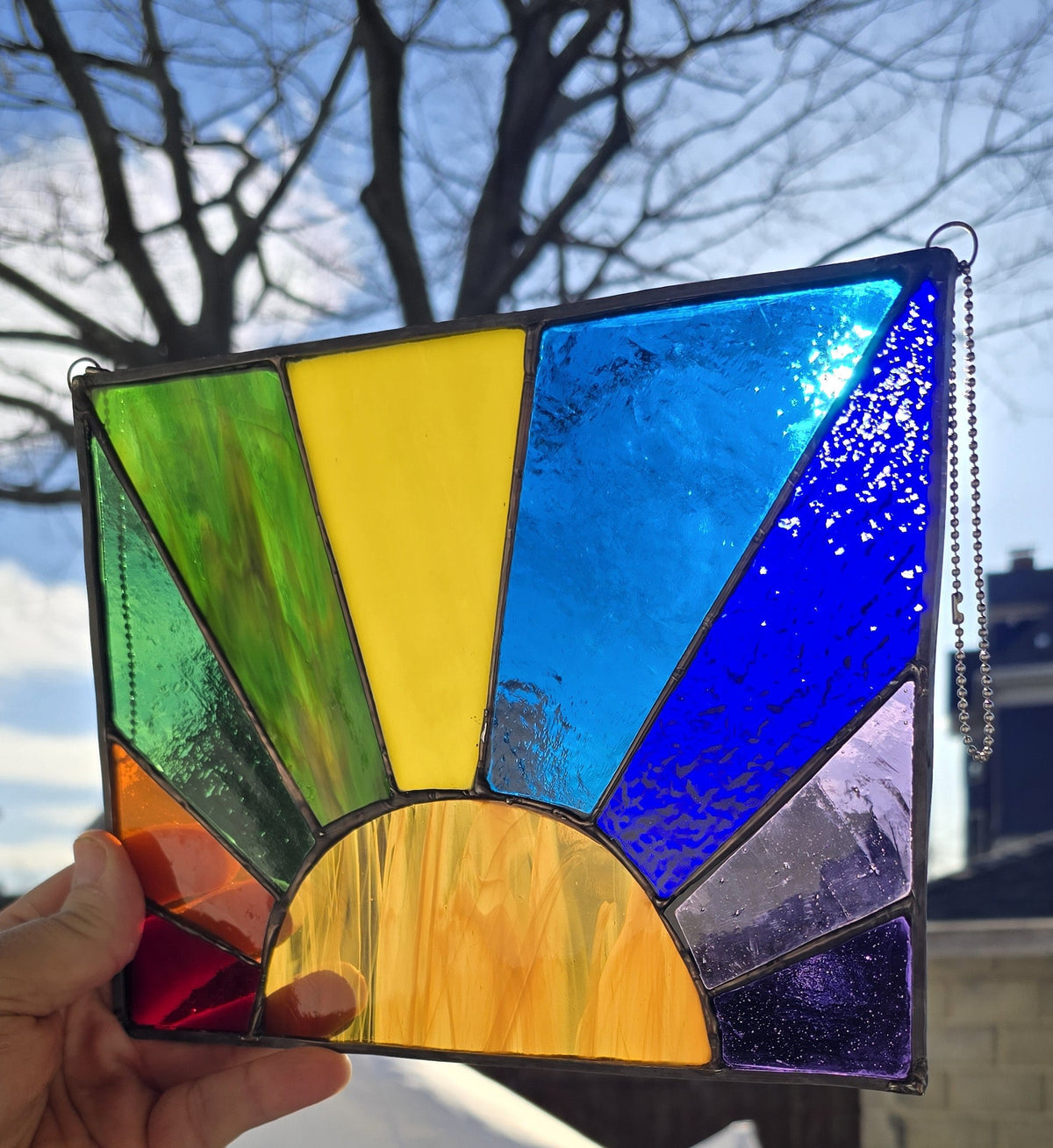 Handmade stained glass Sunshine - Colorful rays by Through The Pane Studios
