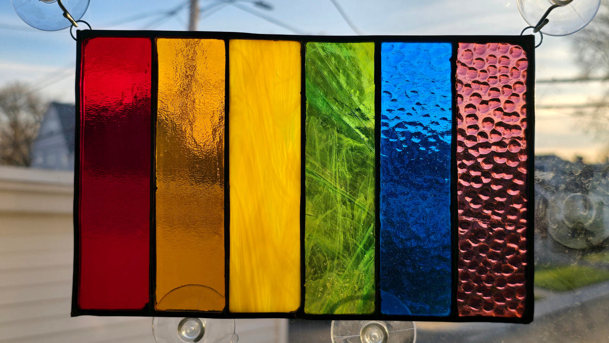 Handmade stained glass Rainbow Pride - Rectangles v2 - 9.25" x 6" by Through The Pane Studios