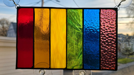 Handmade stained glass Rainbow Pride - Rectangles v2 - 9.25" x 6" by Through The Pane Studios