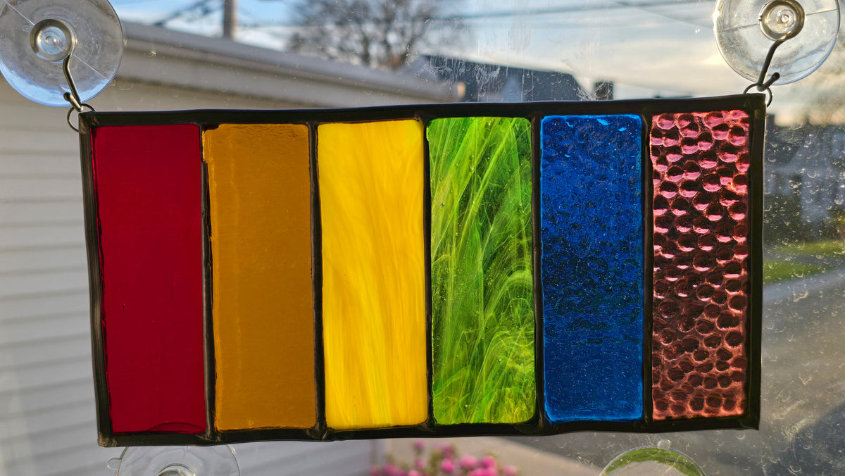 Handmade stained glass Rainbow Pride - Rectangles v3 - 9.25" x 4.5" by Through The Pane Studios