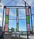 14" Square Stained Glass Panel â€“ Green, Pink & Clear Glass