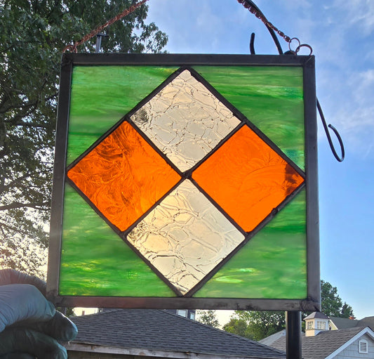 Handmade stained glass Triangles, Squares and Diamonds by Through The Pane Studios