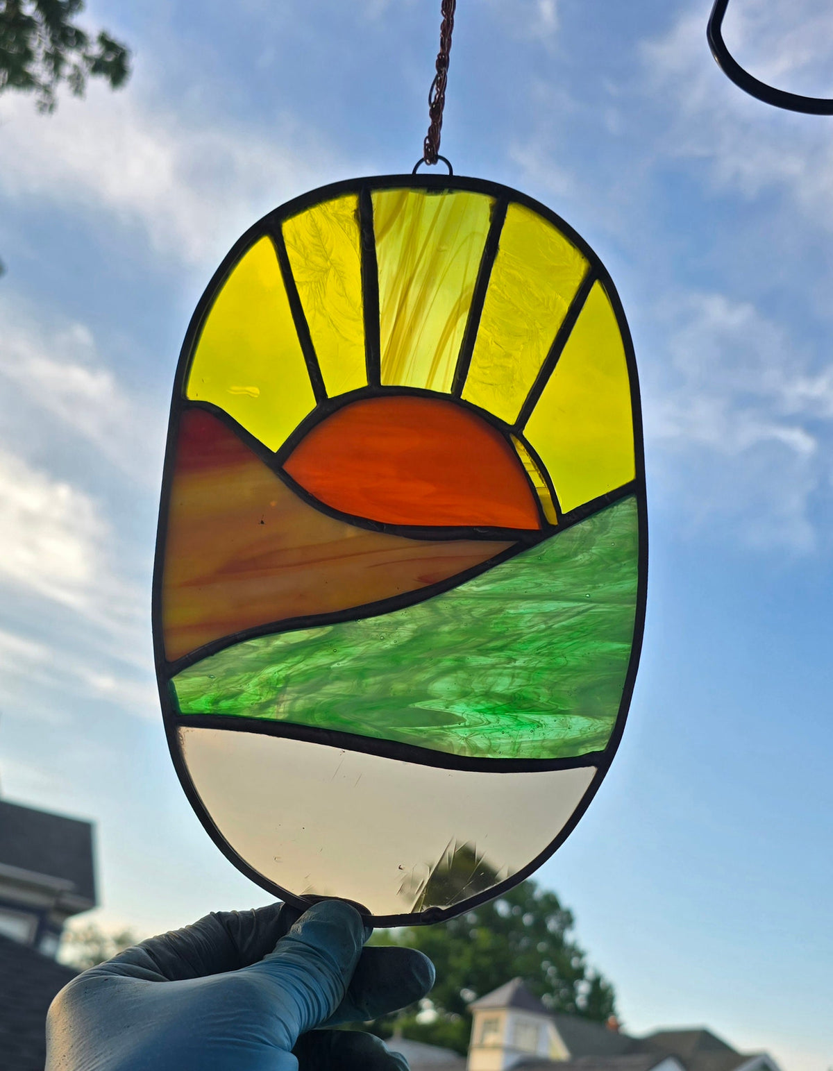 Handmade stained glass Rolling Hills at Sunset by Through The Pane Studios
