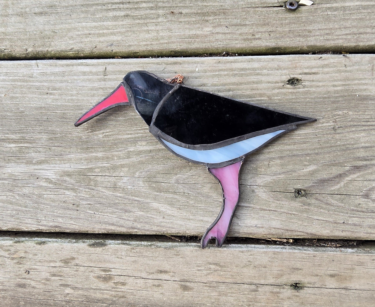 Handmade stained glass Oystercatcher by Through The Pane Studios