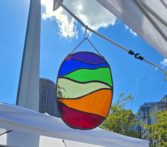Handmade stained glass Colorful Oval Stained Glass Suncatcher Handmade Rainbow Glass Art for Windows by Through The Pane Studios