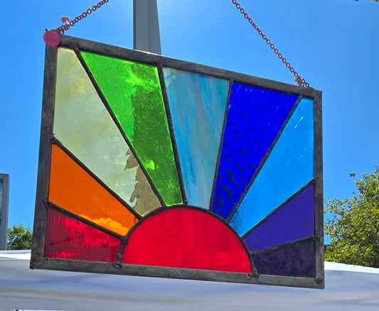 Handmade stained glass Sunset Stained Glass Panel Handmade Rainbow Window Hanging with Radiant Rays by Through The Pane Studios
