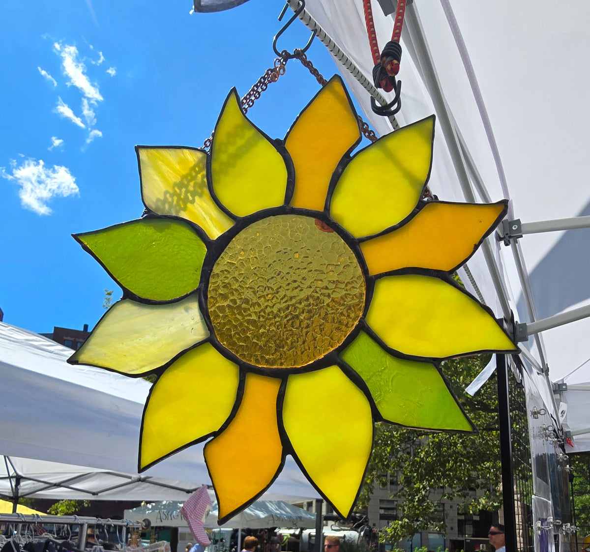 Handmade stained glass Sunflower - Handmade Stained-Glass Ornament Nature-Inspired Floral Suncatcher for Windows & Gardens by Through The Pane Studios