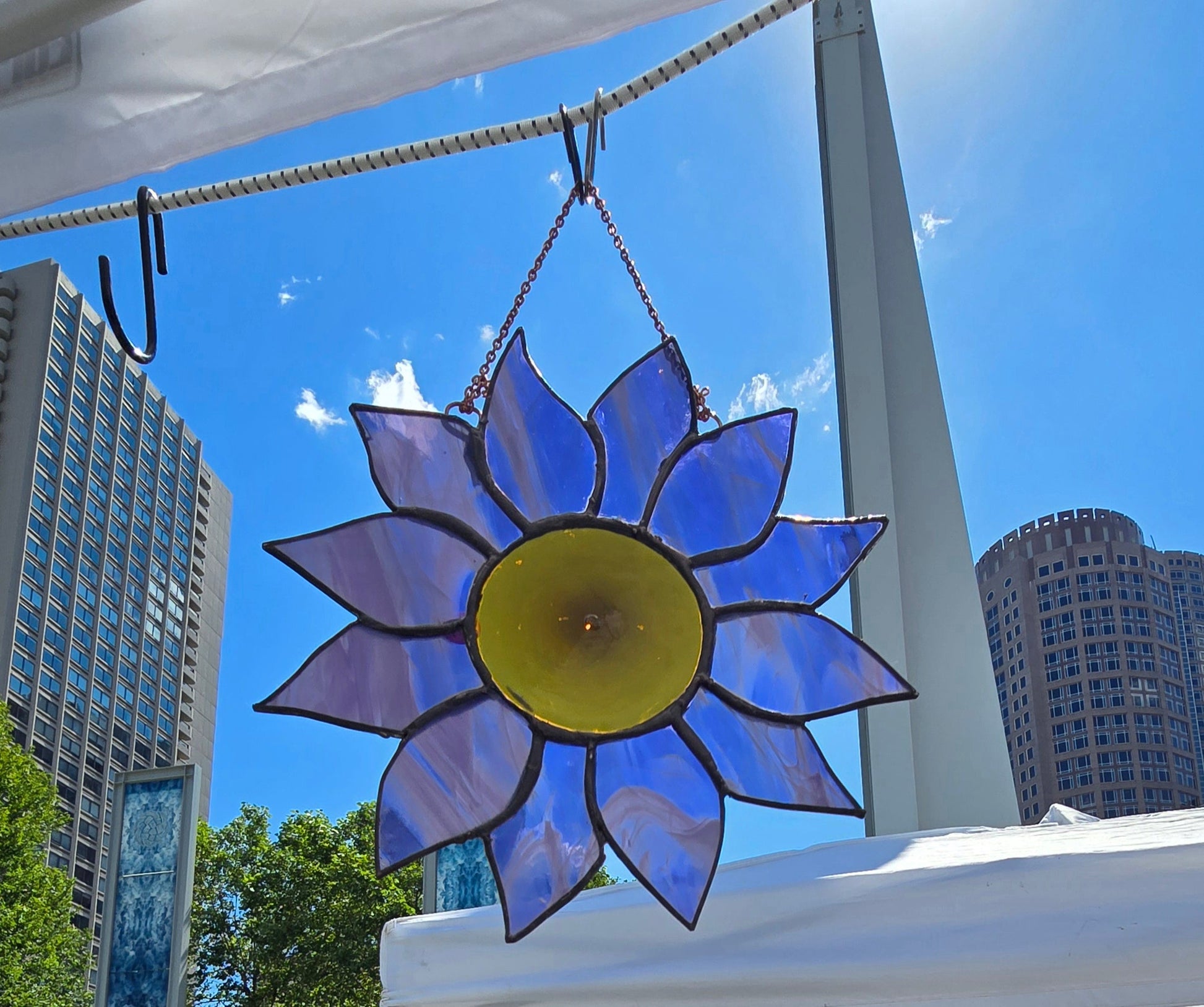 Handmade stained glass Purple Sunflower Stained Glass Ornament Handmade Whimsical Floral Suncatcher by Through The Pane Studios