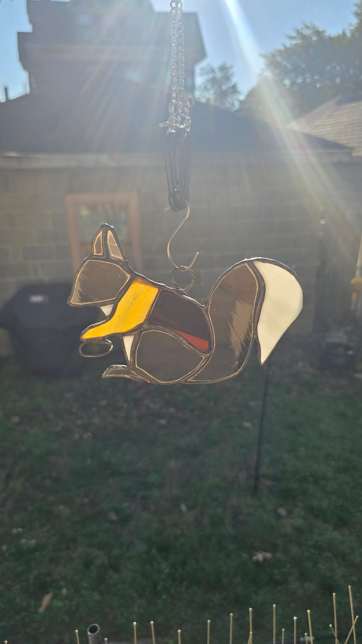 Handmade stained glass Squirrel - with acorn holder by Through The Pane Studios
