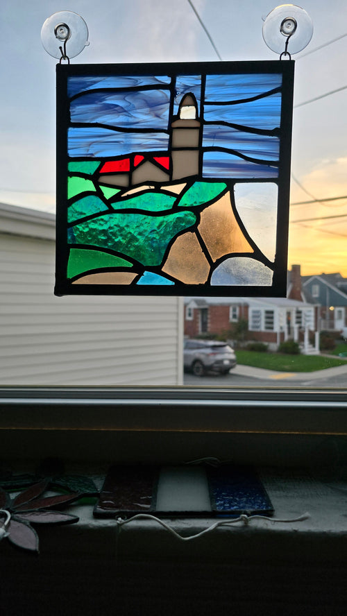 Handmade stained glass Boston Light - Hilly Version by Through The Pane Studios