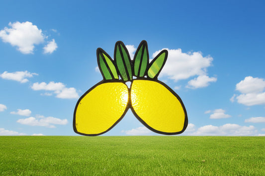 Handmade stained glass Leaded Lemons by Through The Pane Studios