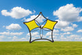 Handmade stained glass Pentagram with yellow and clear points by Through The Pane Studios