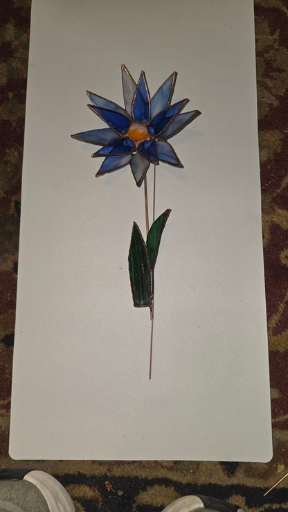 Blue Starburst Stained Glass Flower   3D Design