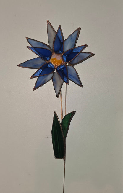 Blue Starburst Stained Glass Flower   3D Design