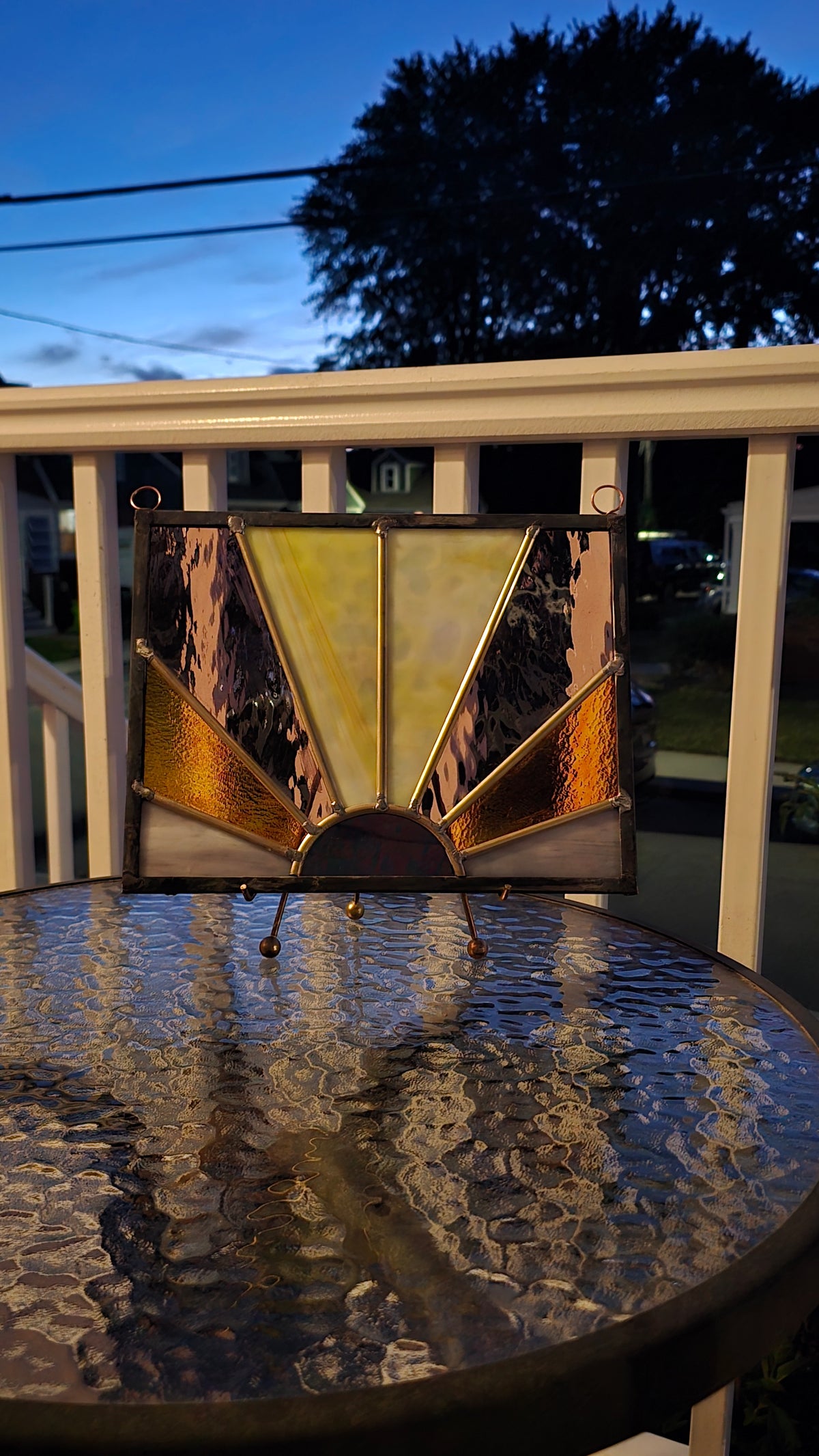 Handmade 9 —12 Sunburst Stained Glass   UV Fluorescent Glass   Sunrise Window Panel