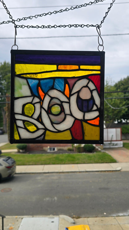 10"  — 10" Fluorescent Stained Glass Panel   Geometric Abstract Design