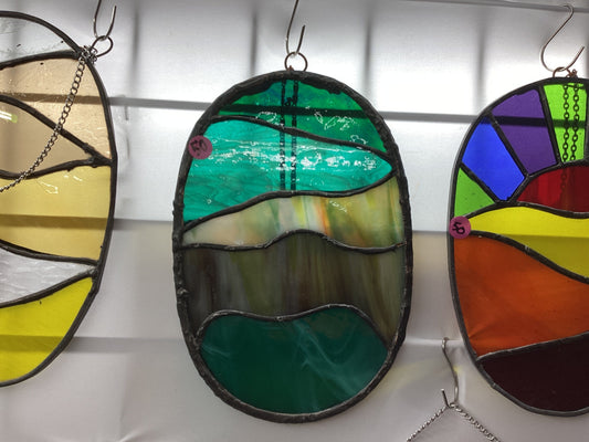 Handmade stained glass Green Oval by Through The Pane Studios