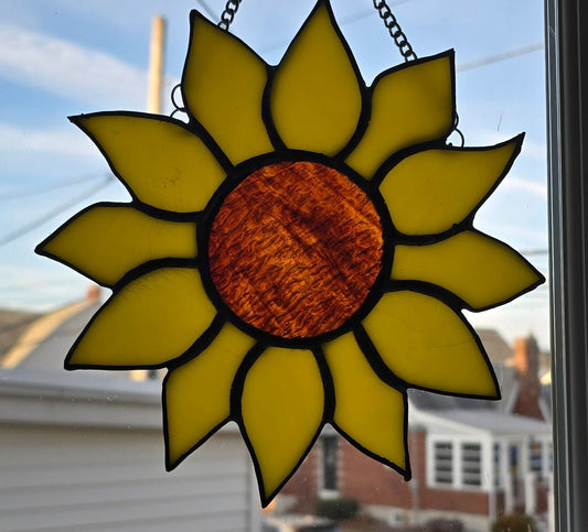 Handmade stained glass Sunflower by Through The Pane Studios