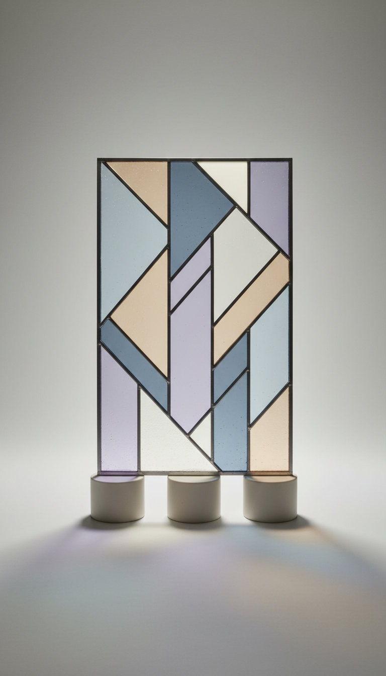 Stained Glass Panel With Frosted Geometry