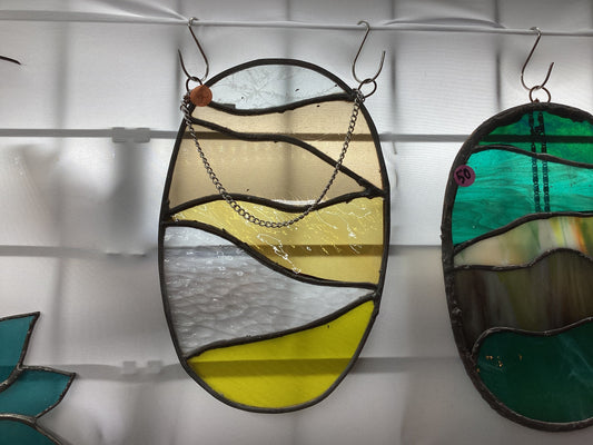Handmade stained glass Yellow Oval by Through The Pane Studios
