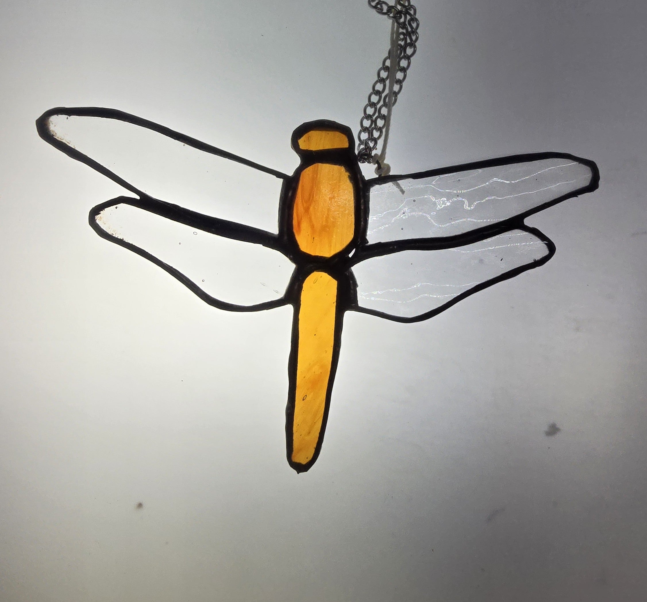 Yellow & Amber Dragonfly â€“ Stained Glass Suncatcher