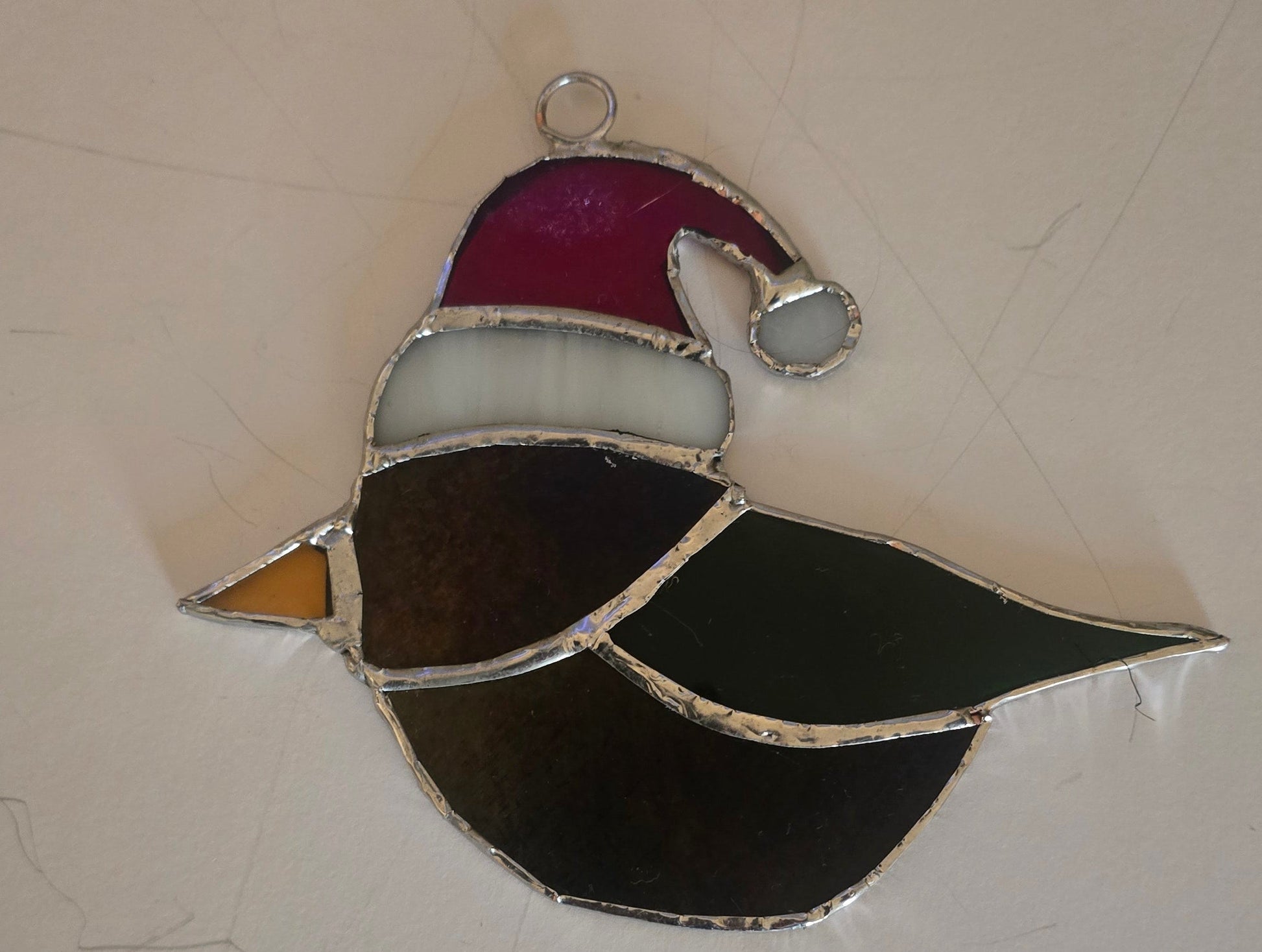 Handmade stained glass Christmas Bird by Through The Pane Studios