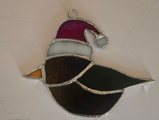 Handmade stained glass Christmas Bird by Through The Pane Studios