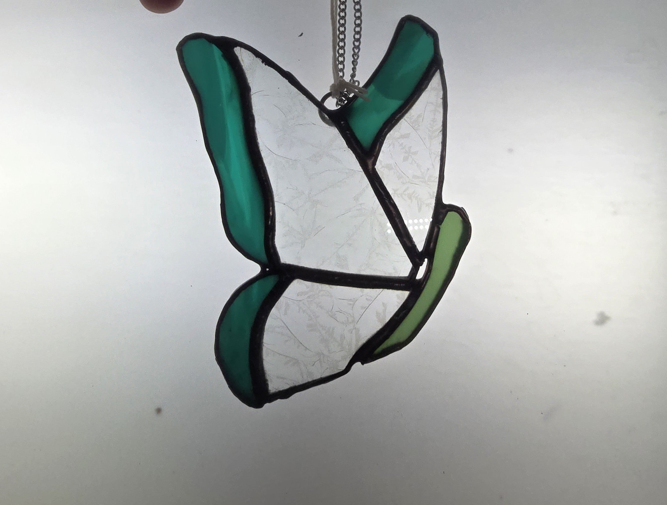 Clear & Teal Butterfly â€“ Stained Glass Suncatcher