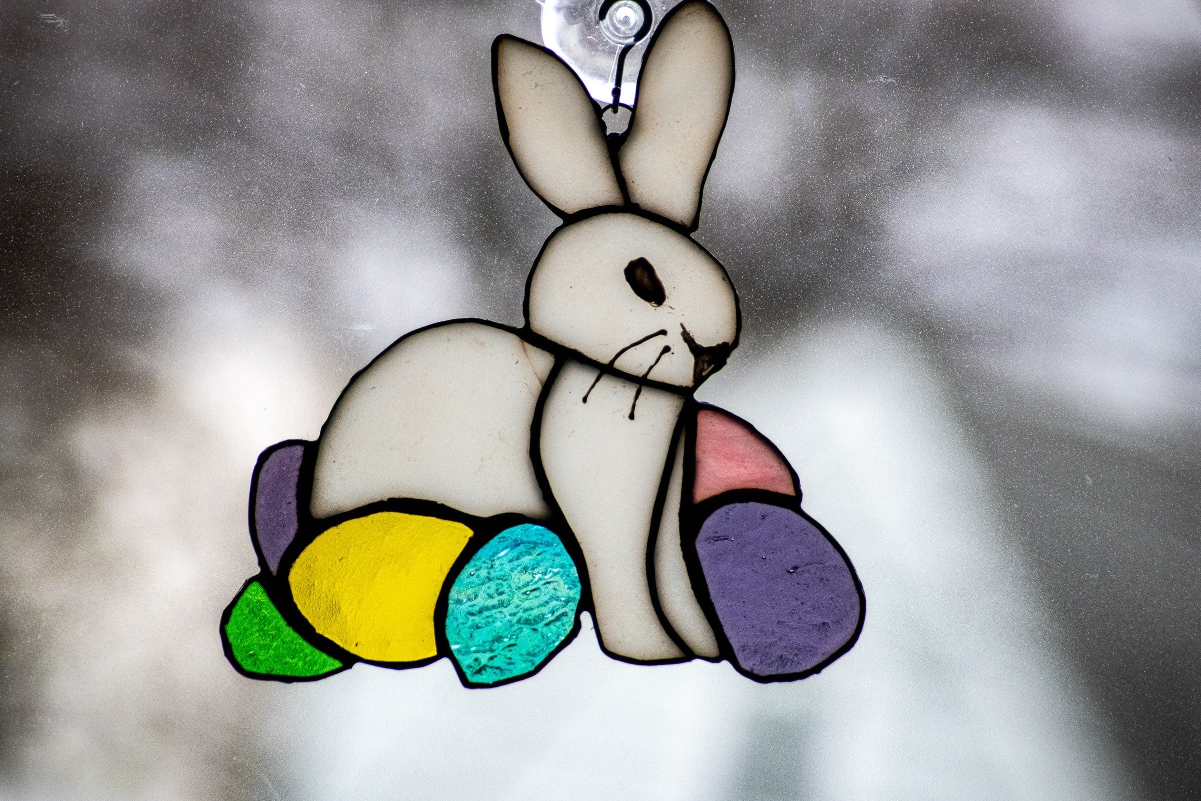 Handmade stained glass Easter Bunny with Eggs2 by Through The Pane Studios
