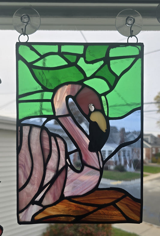 Handmade stained glass Flamingo Glass Art by Through The Pane Studios