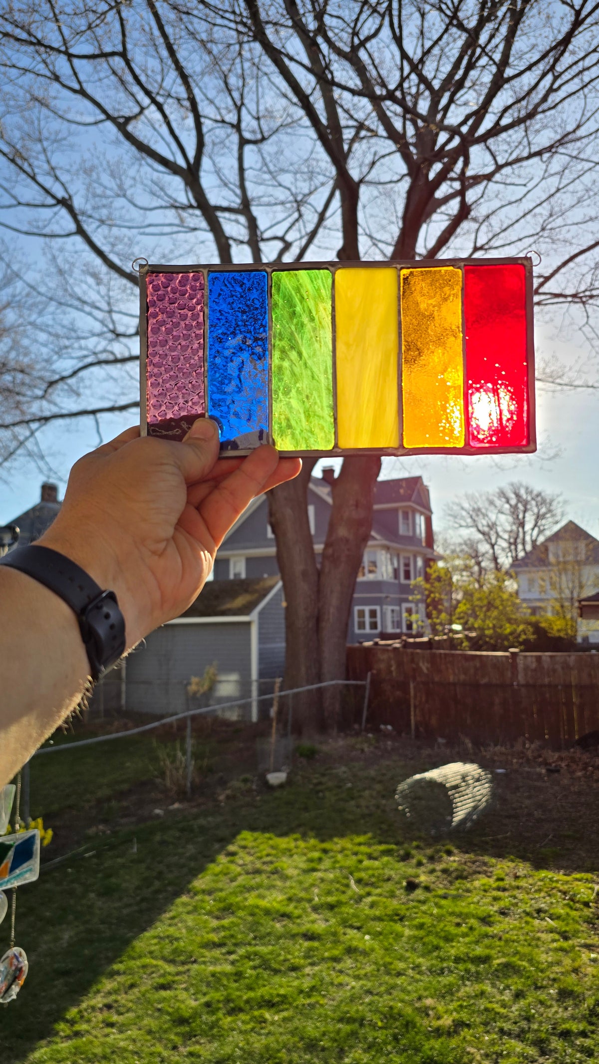 Handmade stained glass Rainbow Pride - Rectangles v1 - 9.25" x 5" by Through The Pane Studios