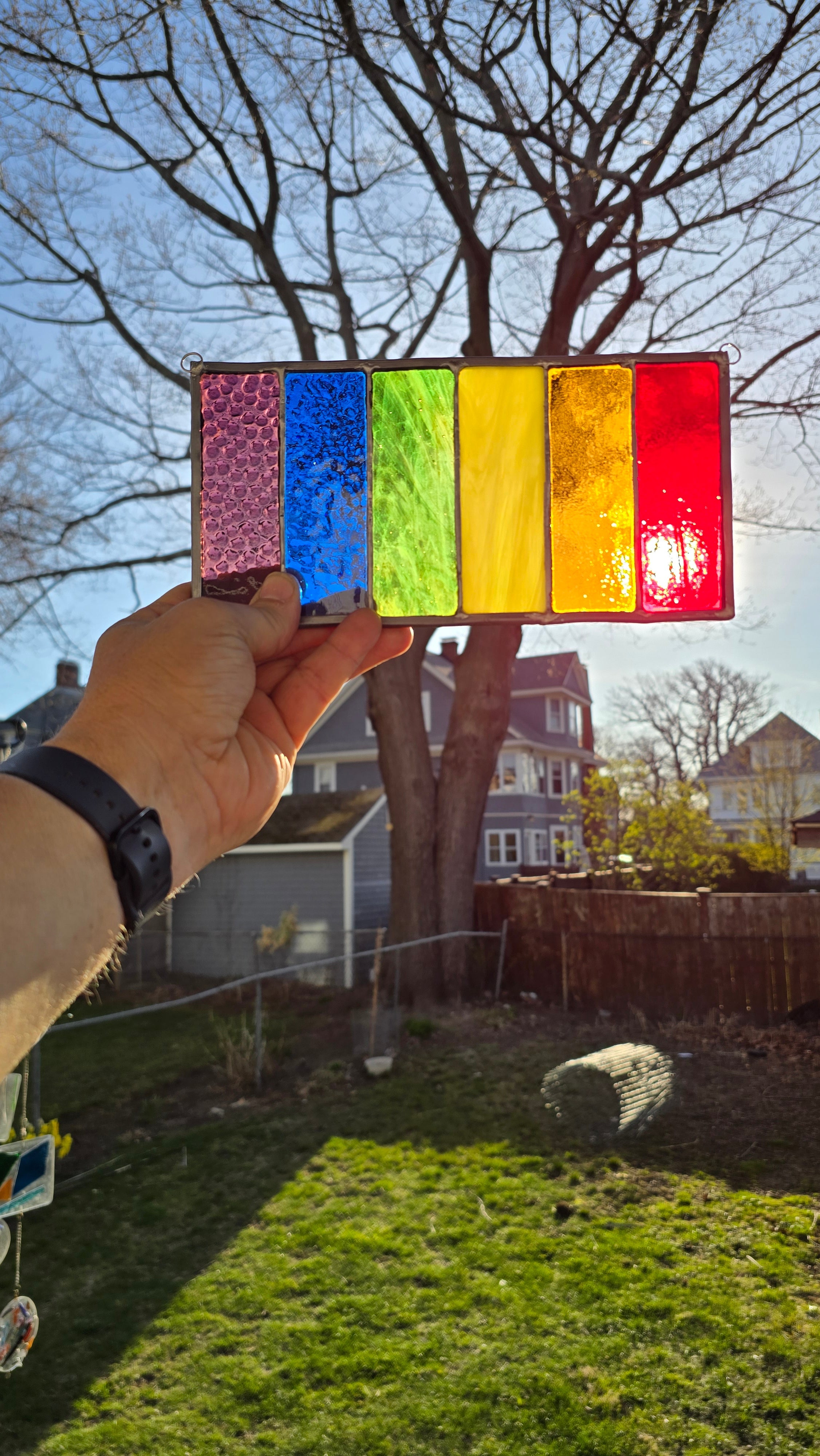 Handmade stained glass Rainbow Pride - Rectangles v1 - 9.25" x 5" by Through The Pane Studios