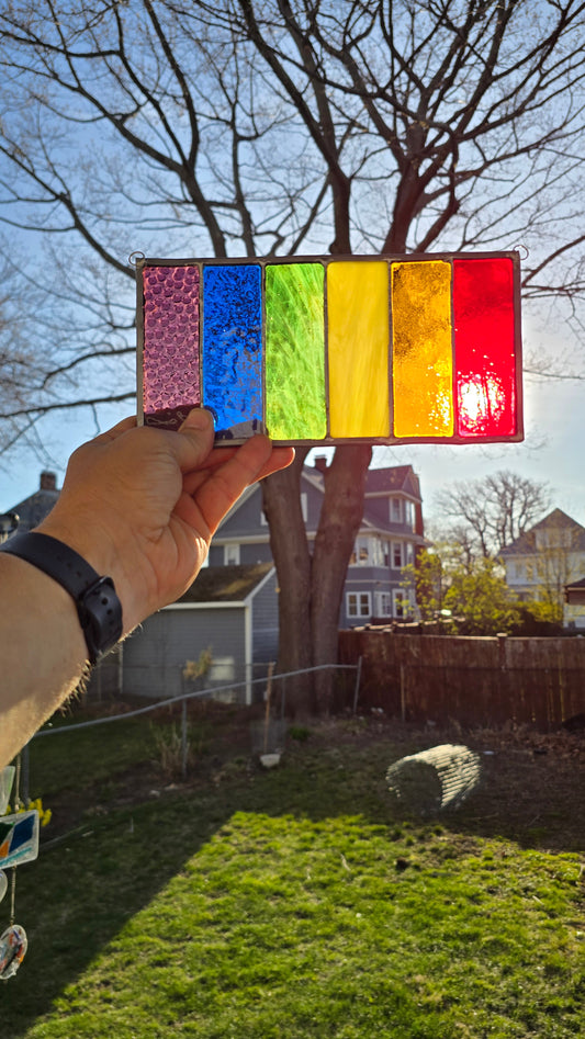 Handmade stained glass Rainbow Pride - Rectangles v1 - 9.25" x 5" by Through The Pane Studios