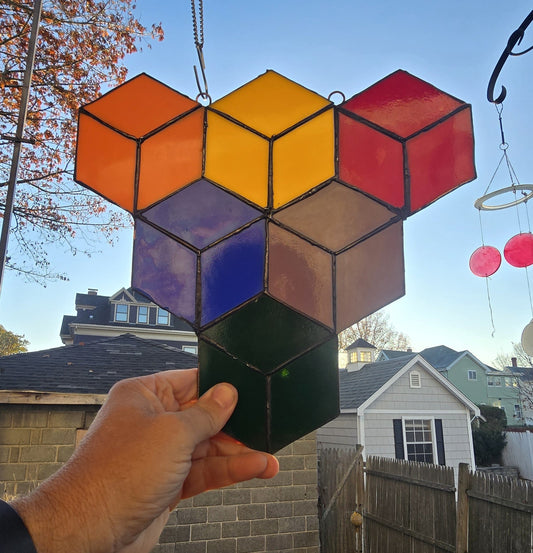 Handmade stained glass Qbert Chevron by Through The Pane Studios