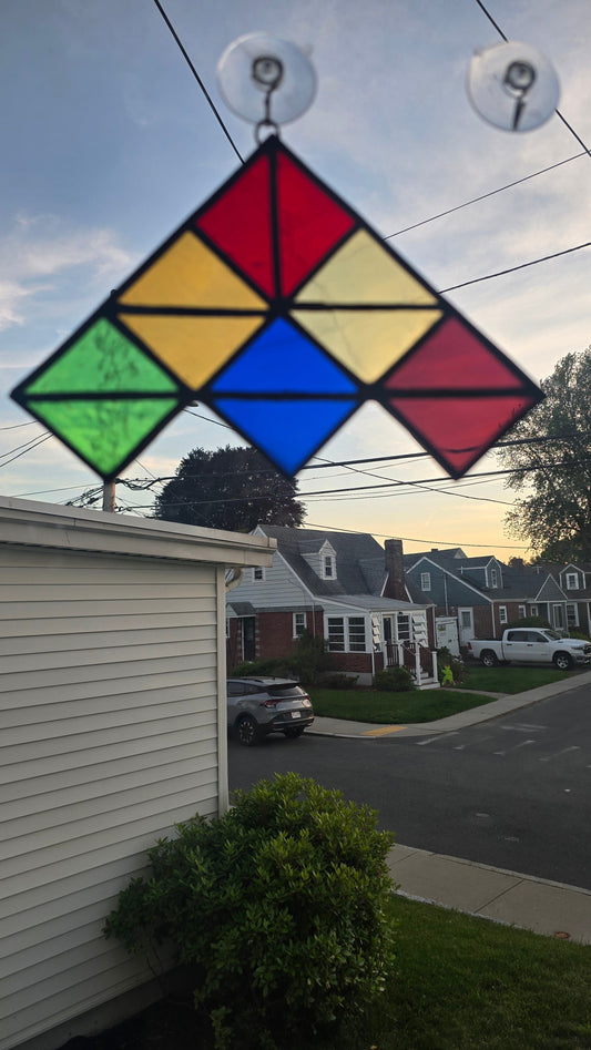 Handmade stained glass Triangles among Triangles by Through The Pane Studios