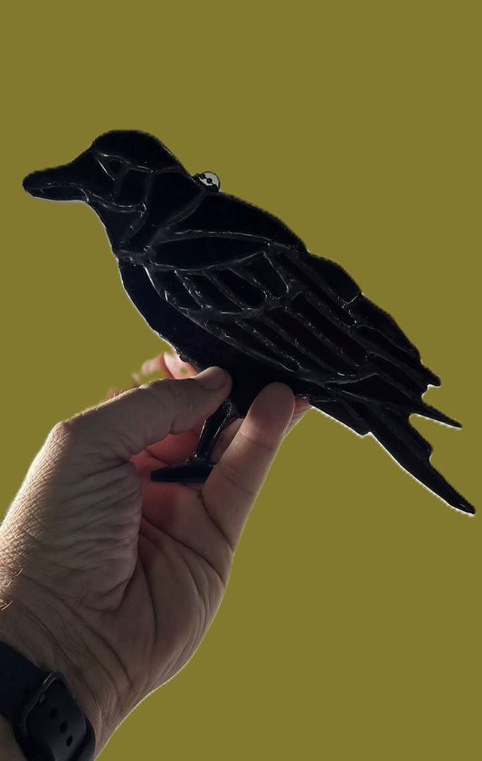 Handmade stained glass Raven - Large by Through The Pane Studios