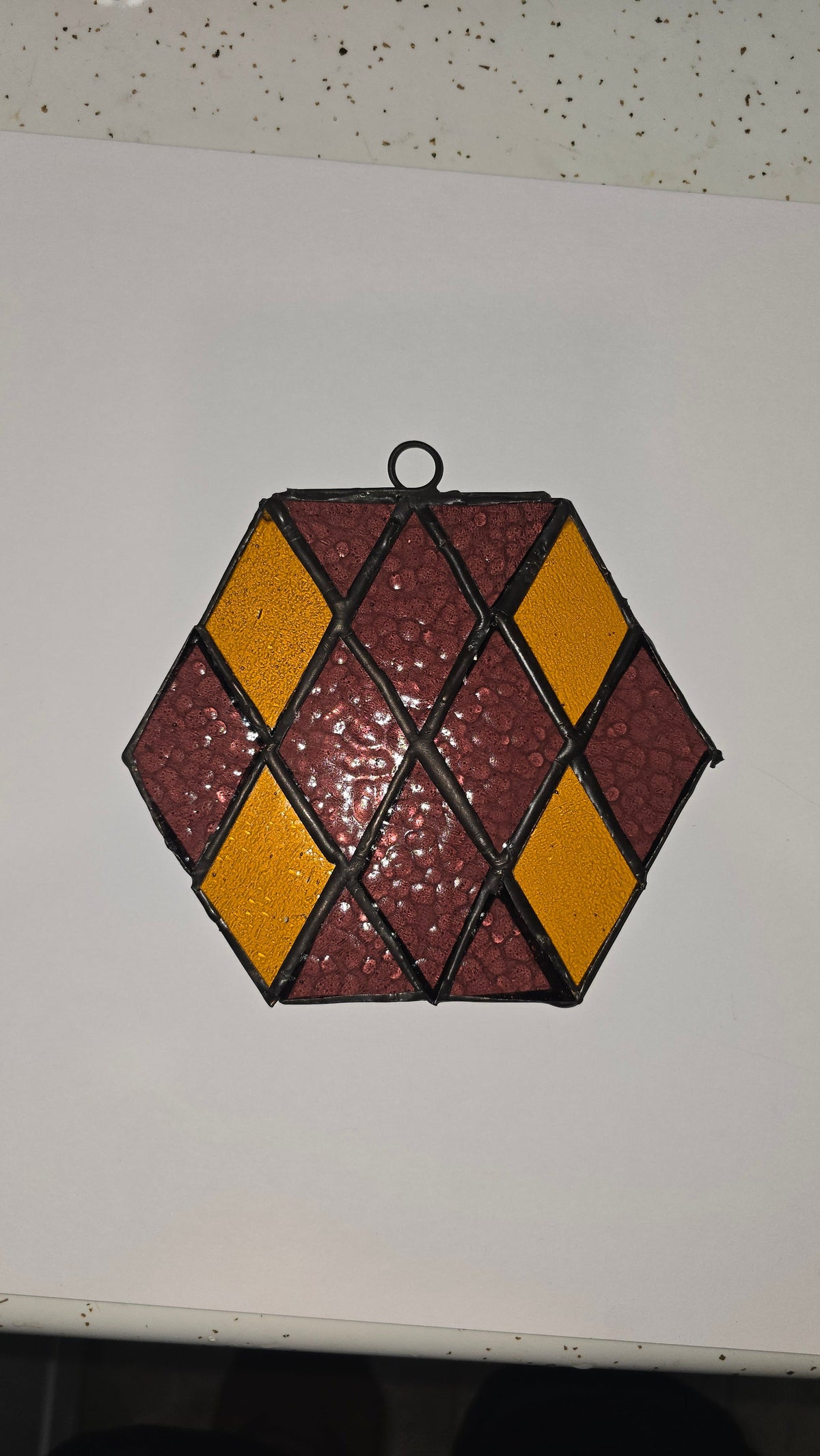 Handmade stained glass Orange and Purple - Hexagon Diamonds by Through The Pane Studios