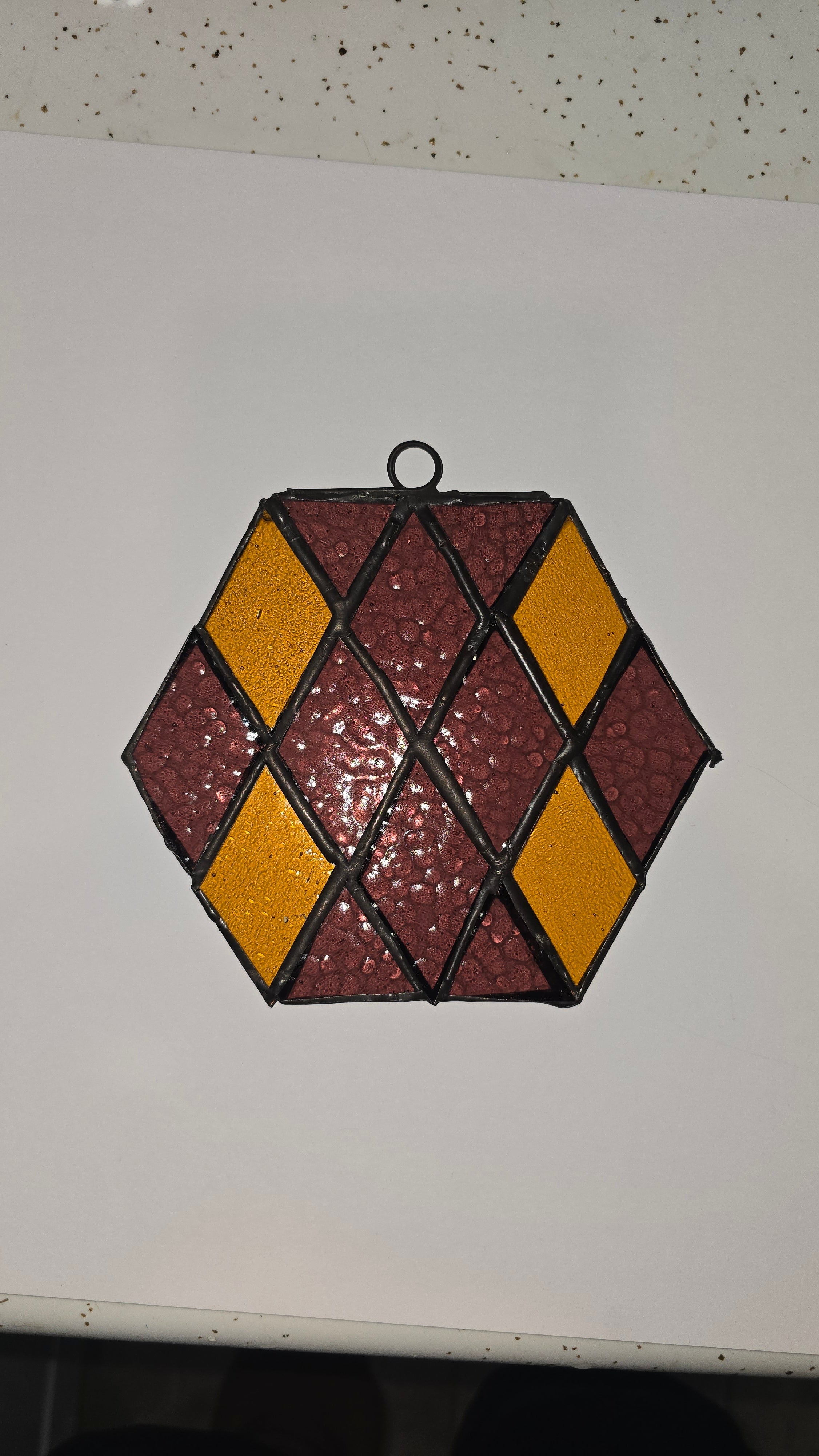 Handmade stained glass Orange and Purple - Hexagon Diamonds by Through The Pane Studios
