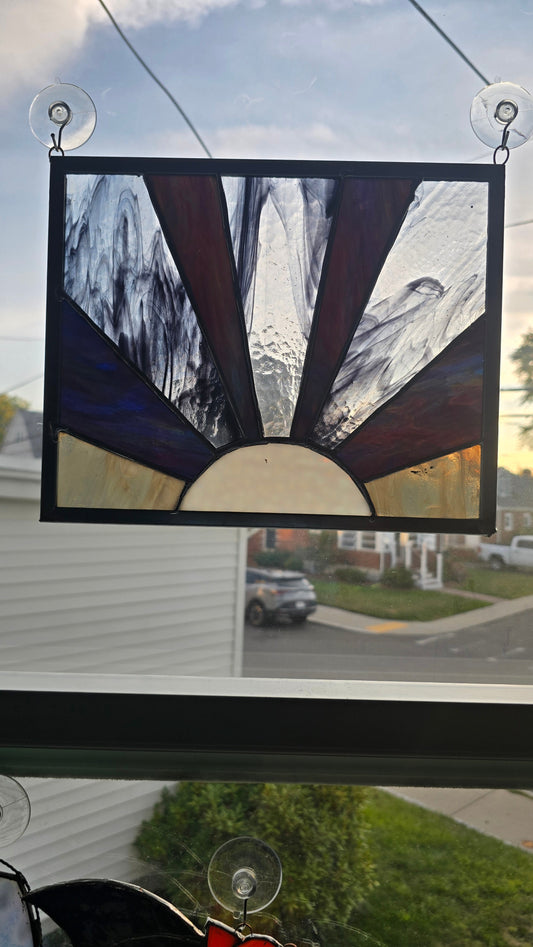 Handmade stained glass Black, grey, white clear and Sained Glass Panel by Through The Pane Studios