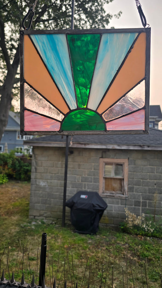 Handmade stained glass Verdant Sunburst Stained Glass Panel by Through The Pane Studios