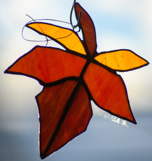 Handmade stained glass Falling Maple Leaf by Through The Pane Studios