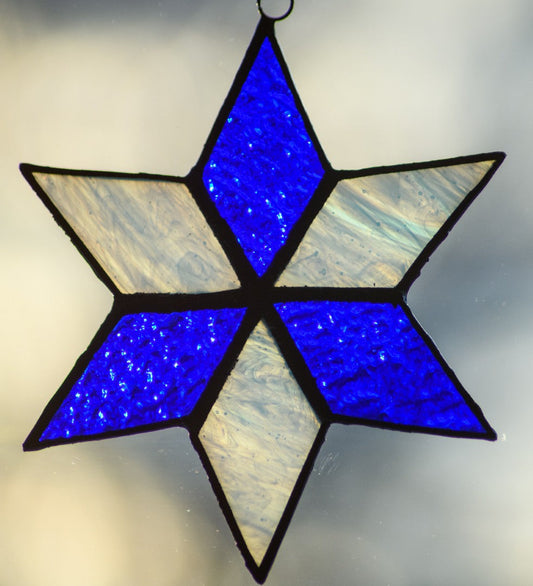 Handmade stained glass Blue & White Star by Through The Pane Studios