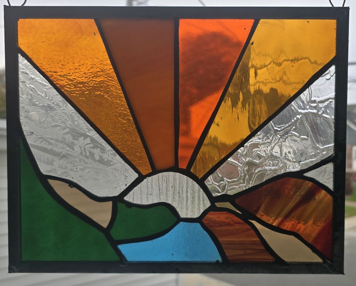 Handmade stained glass Sunburst - Horizon, clear sun by Through The Pane Studios