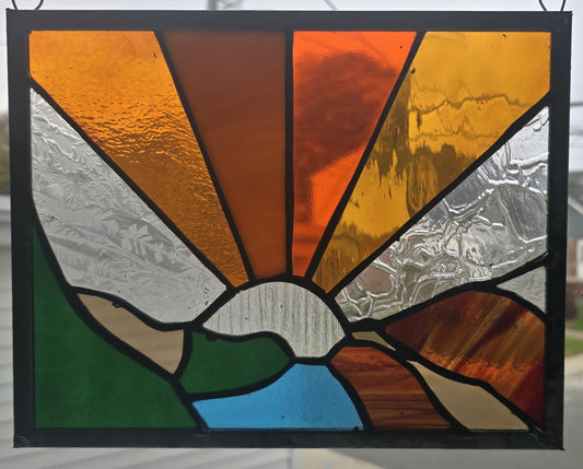 Handmade stained glass Sunburst - Horizon, clear sun by Through The Pane Studios