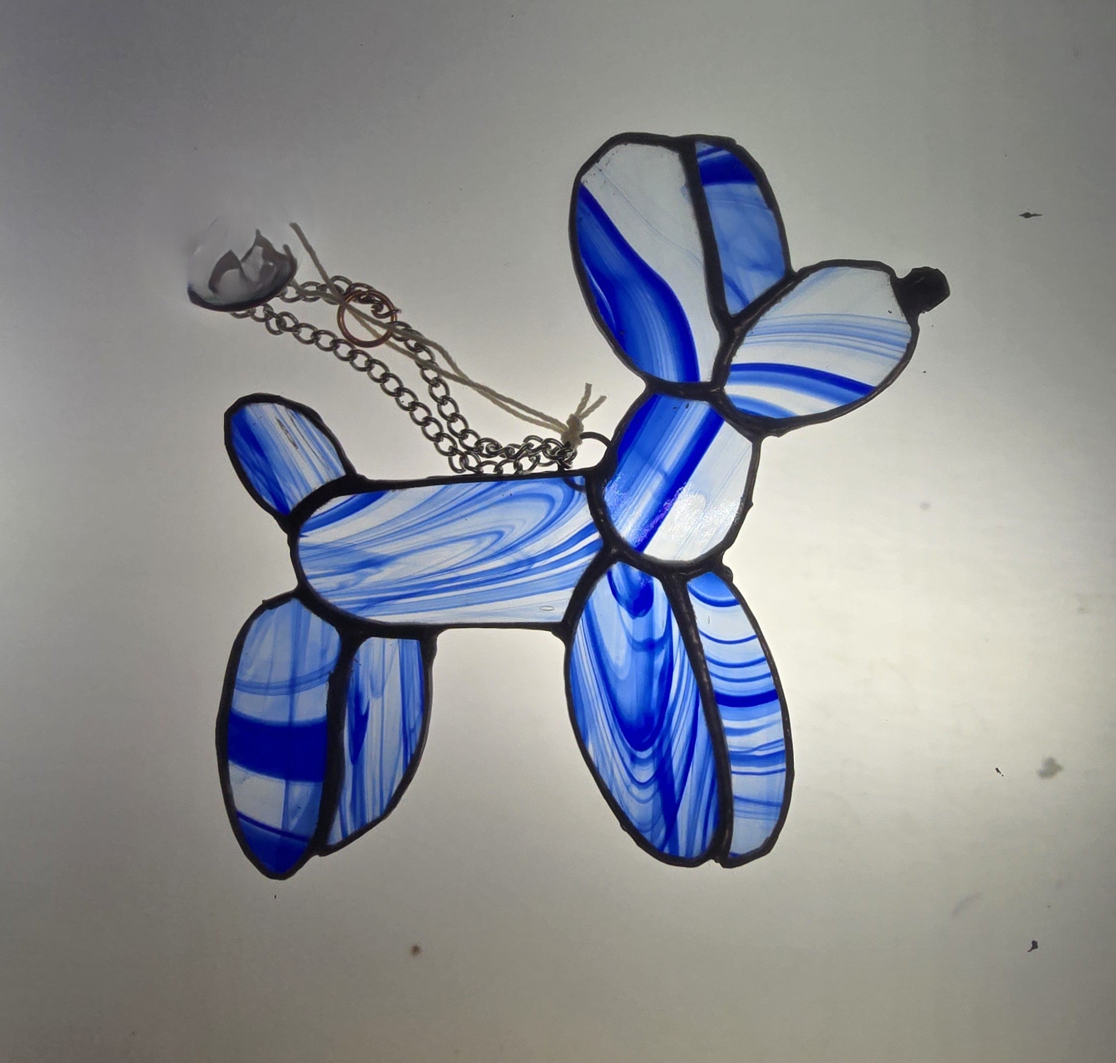 Blue Balloon Dog â€“ Stained Glass Suncatcher