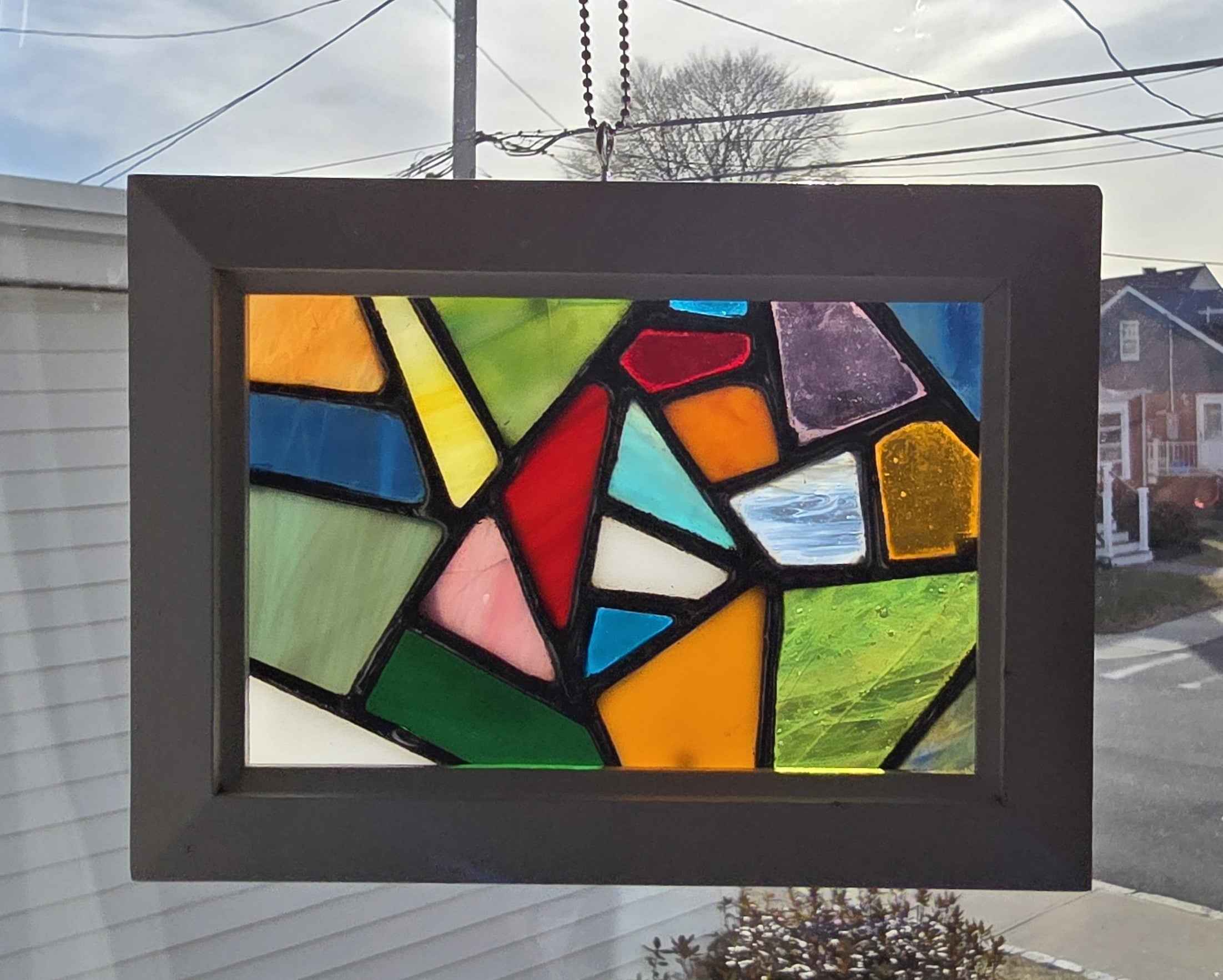 Handmade stained glass Framed Stained Glass - 5x7 white frame by Through The Pane Studios